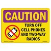 Signmission OSHA RADIATION Sign, Turn Off Cell Phones And Radios, 10in X 7in Decal, 7" H, 10" W, Landscape OS-CR-D-710-L-10193